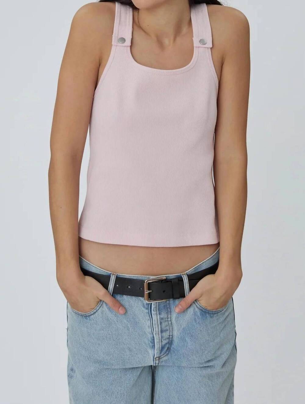 NEW STILL HERE snap ribbed tank in pink